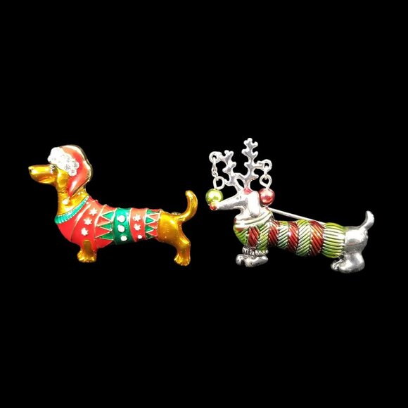 Dachshund Christmas Pins & Choker or Dog Christmas Collar - Picture 2 of 11